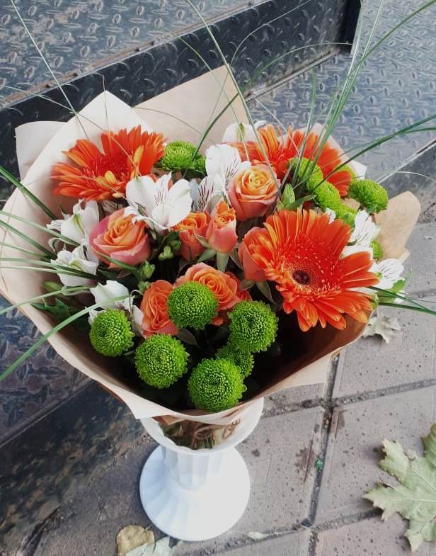 Букет цветов из: Герберы, Хризантемы, Альстромерии и Розы в Давыдково