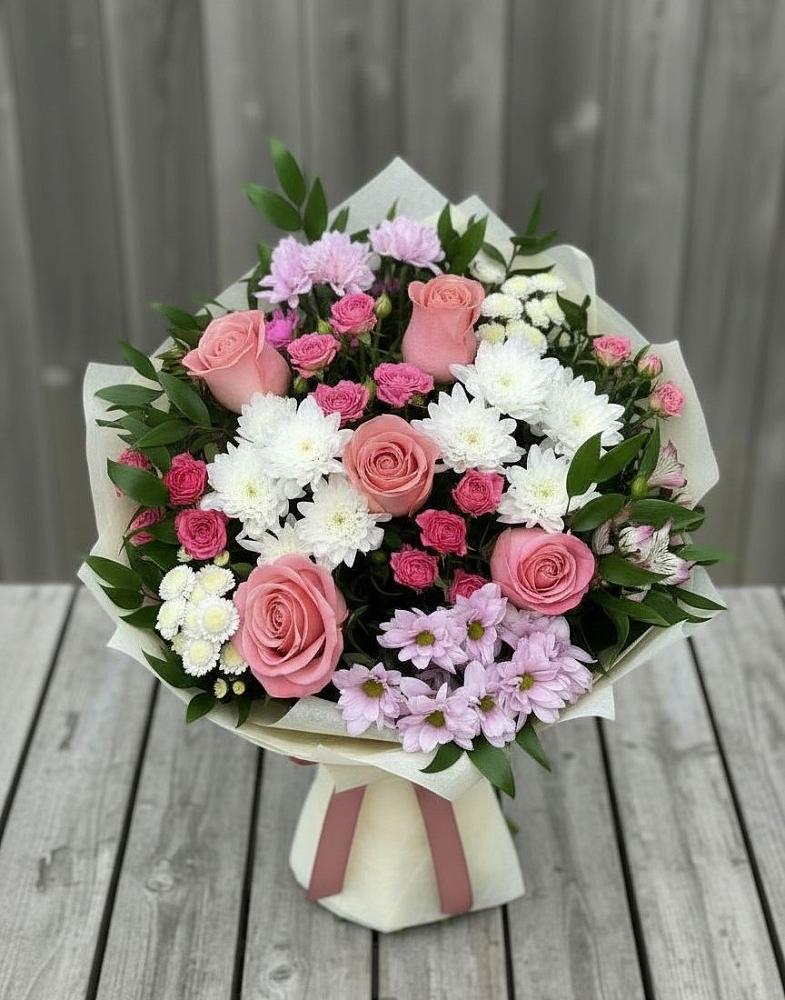 Букет цветов из: Альстромерии, Гвоздики, Розы и Хризантемы в Давыдково