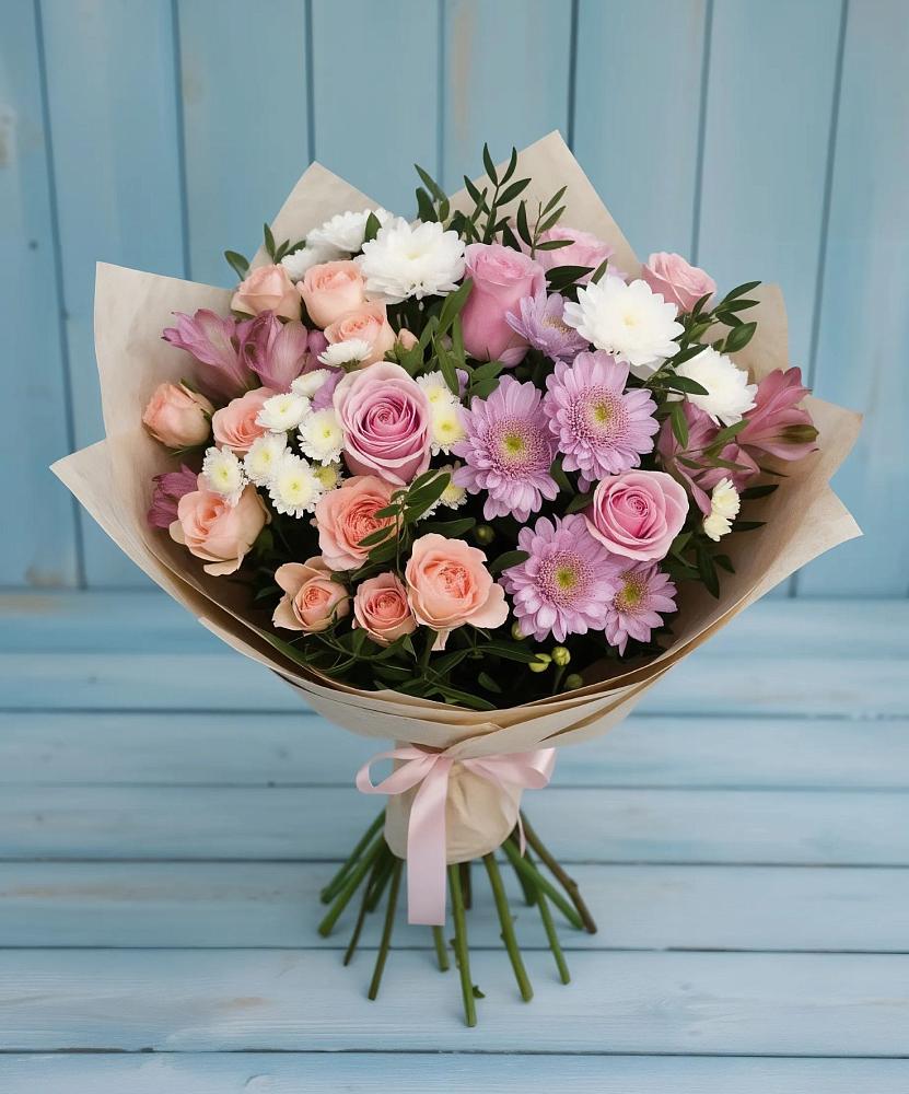 Букет цветов из: Хризантемы, Розы и Альстромерии в Давыдково