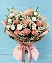 Букет цветов из:  Розы, Альстромерии и Лизиантусы в Давыдково