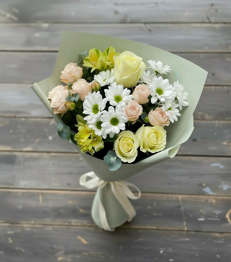 Букет цветов из: Альстромерии, Розы и Хризантемы в Давыдково