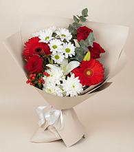 Букет цветов из:  Розы, Хризантемы, Герберы и Лилии в Давыдково