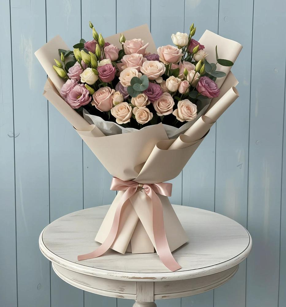 Букет цветов из: Розы и Лизиантусы в Давыдково