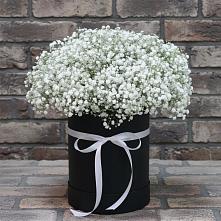 Цветочная композиция из Гипсофила в шляпной коробке в Давыдково