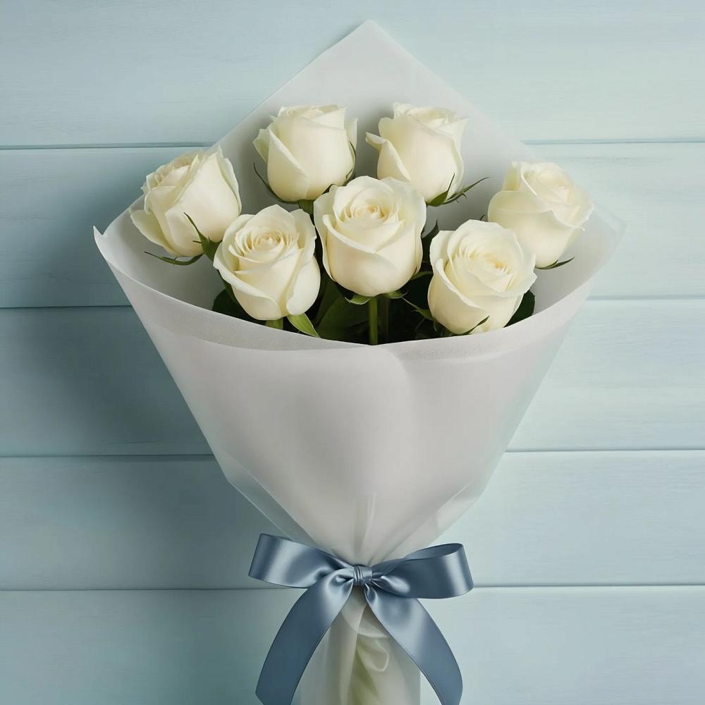 Букет 7 Белых роз Эдлесс Лав в Давыдково